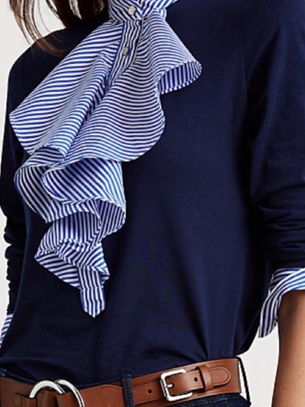 Ralph Lauren French Navy and White Stripe Jabot Blouse